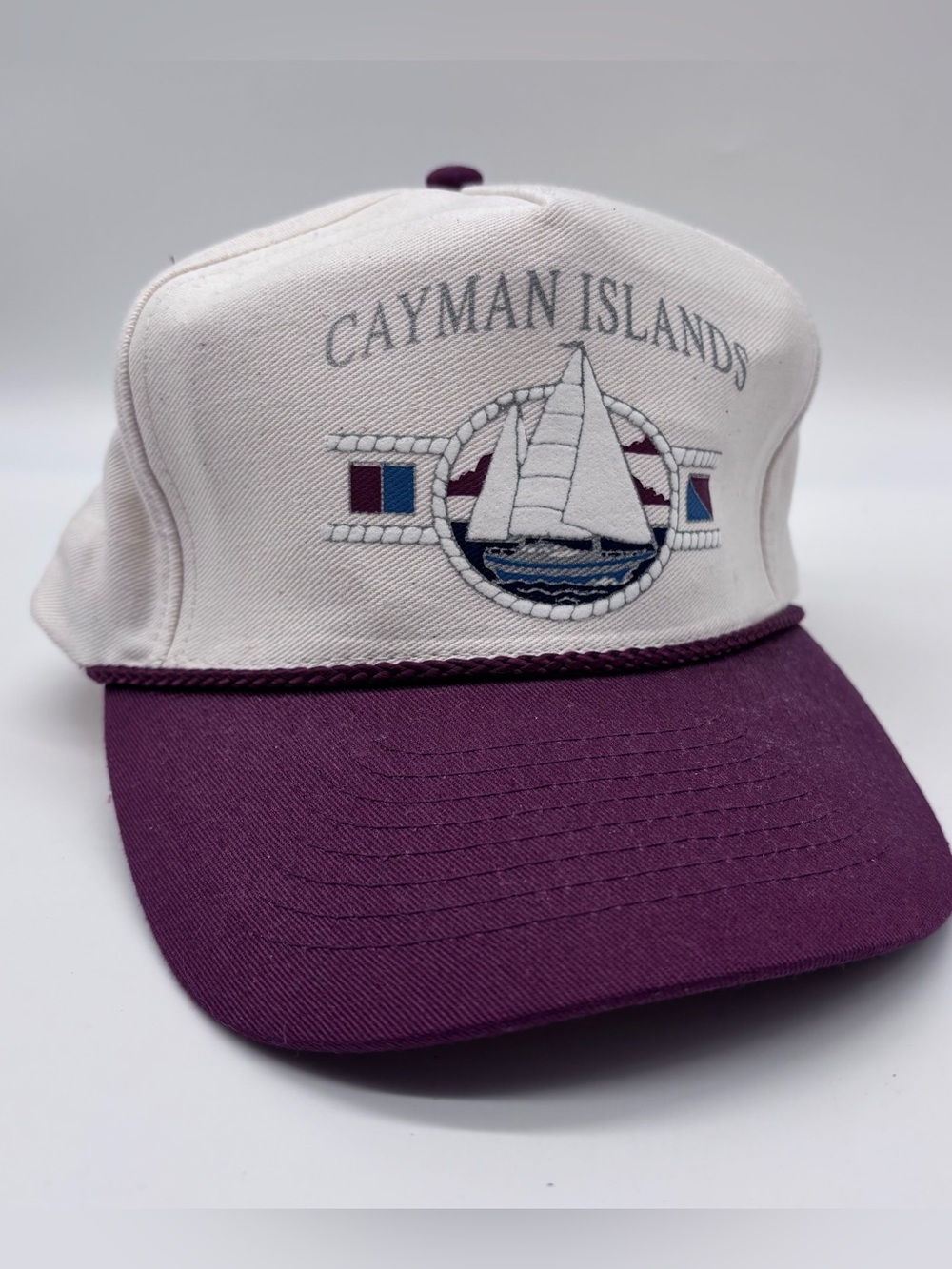 Vintage Cayman Islands Sailboat Rope Hat Two Tone Snapback Cap Vtg 90s
